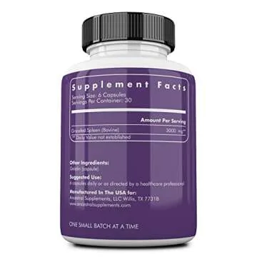 Ancestral Supplements Grass Fed Beef Spleen Supplement, 3000mg Beef Organ Spleen Support Formula Pro...