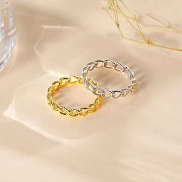 Mameloly 3.8mm 925 Sterling Silver 14K Gold Plated Wedding Bands for Women Stackable Open Chain Link Engagement Rings Size 7