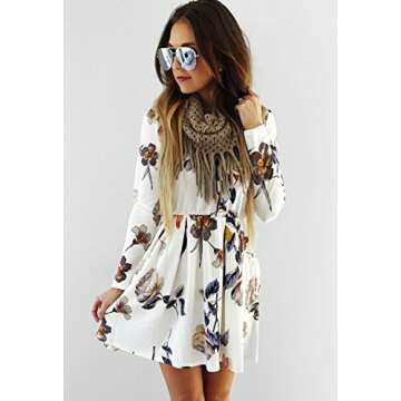 Angashion Casual Floral Print Long Sleeve Mini Dress