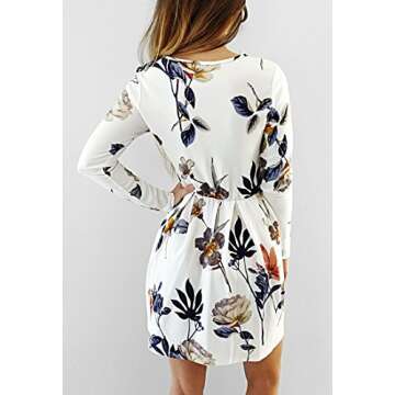 Angashion Casual Floral Print Long Sleeve Mini Dress