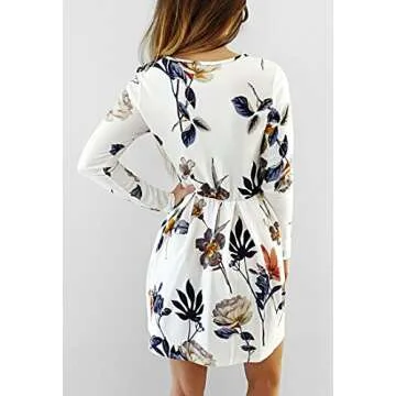 Angashion Casual Floral Print Long Sleeve Mini Dress