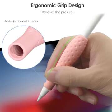 ProElife Ergonomics Grip Holder Silicone Protective Sleeve Cover for Apple Pencil 1st 2nd Generation iPad Pro 11'' 12.9'' 2021/2020/2018 Stylus Accessories Kits (Pink)