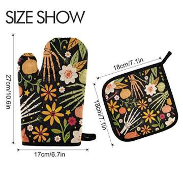 Halloween Sugar Skull Oven Mitts & Pot Holders 2pcs Decorative Day of The Dead Kitchen Heat Resistan...