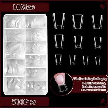 BOMOQING 500pcs Duck Nail Tips, Clear Duck Feet Fan Flare Nail Tips for Acrylic Nails, Y2K Vibe Half Cover Wide French False Nail Extension Tips