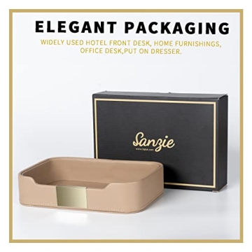 SANZIE Luxury Leather Tray Desktop Storage Catchall Organizer Decorative Tray for Entryway Table to hold Jewelry Watch Cosmetics Keys Phone Wallet Home & Office Accessories (Taupe)