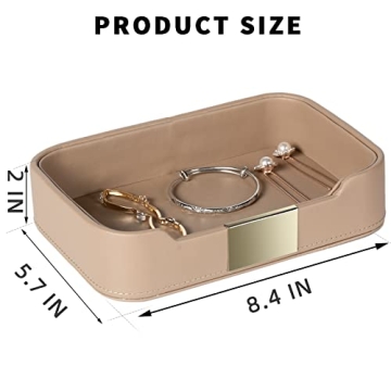 SANZIE Luxury Leather Tray Desktop Storage Catchall Organizer Decorative Tray for Entryway Table to hold Jewelry Watch Cosmetics Keys Phone Wallet Home & Office Accessories (Taupe)