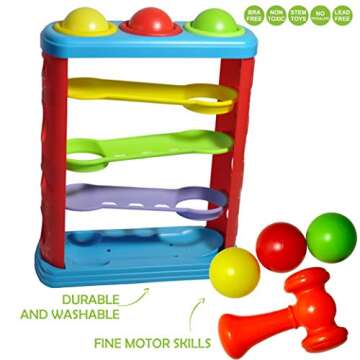 Pound a Ball Toy for Toddlers with 6 Bonus Stacking Cups, Hammer and Ball Pounding Montessori Toys for Babies, Fun Learning Developmental Toys for 1, 2, 3-Year-Olds, Best Toddler Boy and Girl Gifts