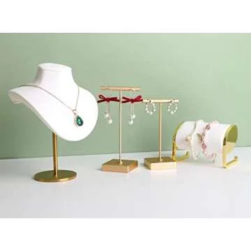 GemeShou Gold Earring Display Stands for Selling, Metal Earring T Stand, Small Jewelry Earring Holder, Dangle Hanger for Photo Shoot Online Retail【Gold-Square Base Height 4.3 inch】