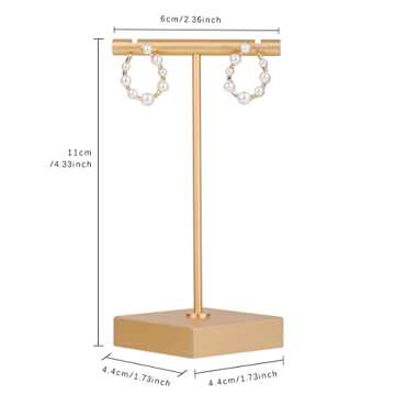 GemeShou Gold Earring Display Stands for Selling, Metal Earring T Stand, Small Jewelry Earring Holder, Dangle Hanger for Photo Shoot Online Retail【Gold-Square Base Height 4.3 inch】