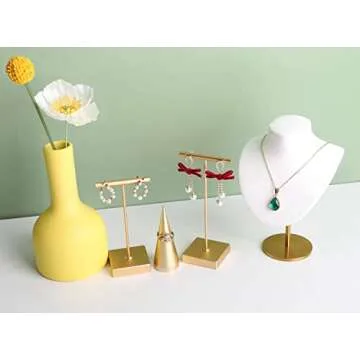 GemeShou Gold Earring Display Stands for Selling, Metal Earring T Stand, Small Jewelry Earring Holder, Dangle Hanger for Photo Shoot Online Retail【Gold-Square Base Height 4.3 inch】