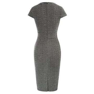 Women's Elegant Cap Sleeve Dress Tweed Plaid HIPS-Wrapped Pencil Dress for Work