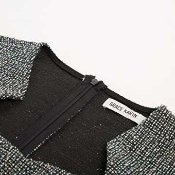 Women's Elegant Cap Sleeve Dress Tweed Plaid HIPS-Wrapped Pencil Dress for Work