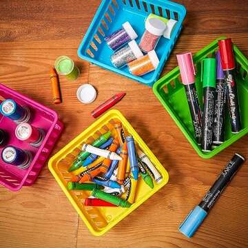 Bright Creations 12-Pack Colorful Small Storage Baskets Plastic Bins for Organizing Shelves and Desk...