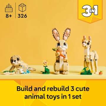 LEGO Creator 3 in 1 Cute Bunny Toy - Building Toy Set with 3 Build Options, Bunny, Seal, or Llama - ...