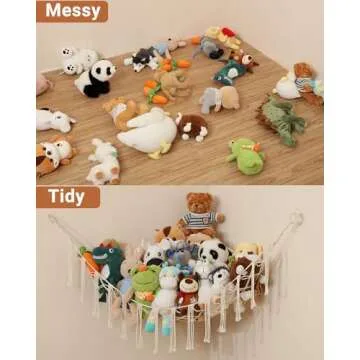 iKeelo 2 Pack Stuffed Animal Storage Hammock Net, Nursery Hanging Organizer for Teddy Bears and Plush Toys, Large Corner Stuffy Holder for Kids Bedroom and Playroom