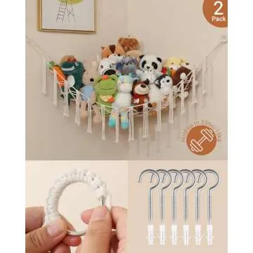iKeelo 2 Pack Stuffed Animal Storage Hammock Net, Nursery Hanging Organizer for Teddy Bears and Plush Toys, Large Corner Stuffy Holder for Kids Bedroom and Playroom