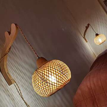 Frideko Bamboo Lantern Plug-in Sconces with Adjustable Cord