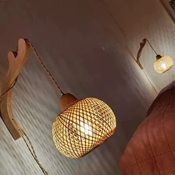 Frideko Bamboo Lantern Plug-in Sconces with Adjustable Cord
