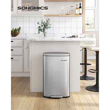 SONGMICS 13 Gallon Stainless Steel Trash Can for Kitchen