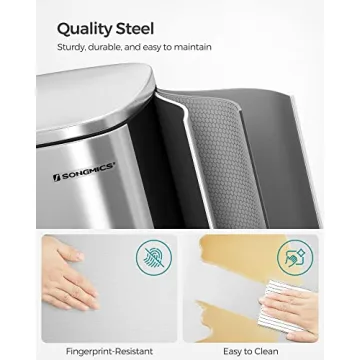 SONGMICS 13 Gallon Stainless Steel Trash Can for Kitchen