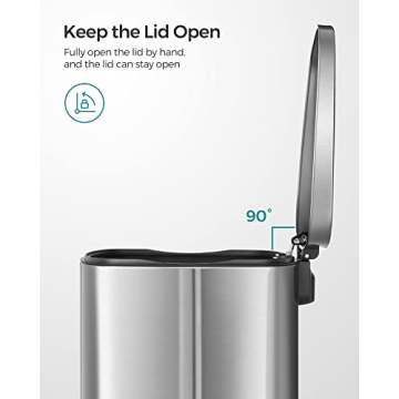 SONGMICS 13 Gallon Stainless Steel Trash Can for Kitchen