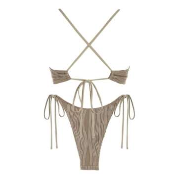 ZAFUL Women's Cutout Bikini Criss Cross Textured Metal High Leg Bikini Sets Cheeky Swimswear Two Piece Swimsuit
