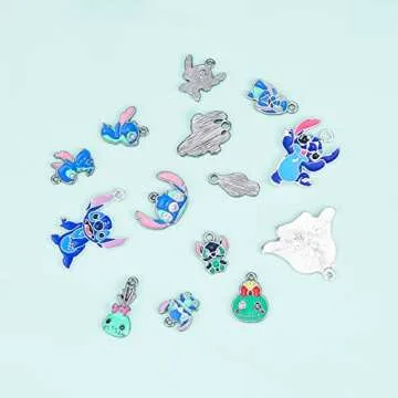 Suu 14pcs Anime Stitch Charms for Jewelry Making, Enamel Cartoon Stitch Pendant Charm for Bracelets and Necklaces or Earrings Crafting, Assorted Charm for Women Girls DIY Jewelry
