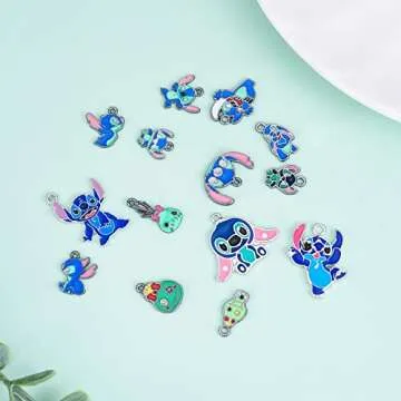 Suu 14pcs Anime Stitch Charms for Jewelry Making, Enamel Cartoon Stitch Pendant Charm for Bracelets and Necklaces or Earrings Crafting, Assorted Charm for Women Girls DIY Jewelry