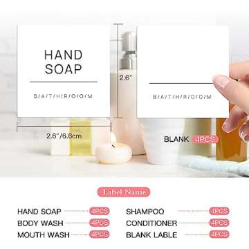 HVSWLY 24PCS Bathroom Labels for Soap Dispenser,Minimalist Waterproof Bottles Lables,Removable Hand ...