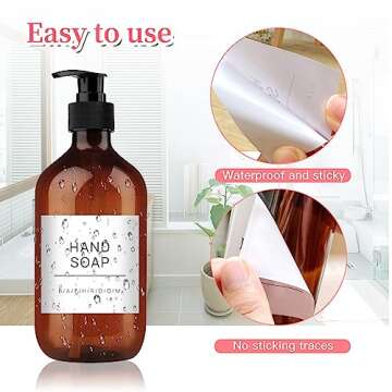 HVSWLY 24PCS Bathroom Labels for Soap Dispenser,Minimalist Waterproof Bottles Lables,Removable Hand Soap Shampoo and Conditioner Dispenser Labels for Bathroom/Kitchen Organization(2.6"x2.6",White)