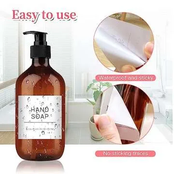 HVSWLY 24PCS Bathroom Labels for Soap Dispenser,Minimalist Waterproof Bottles Lables,Removable Hand Soap Shampoo and Conditioner Dispenser Labels for Bathroom/Kitchen Organization(2.6"x2.6",White)