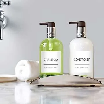 HVSWLY 24PCS Bathroom Labels for Soap Dispenser,Minimalist Waterproof Bottles Lables,Removable Hand Soap Shampoo and Conditioner Dispenser Labels for Bathroom/Kitchen Organization(2.6"x2.6",White)