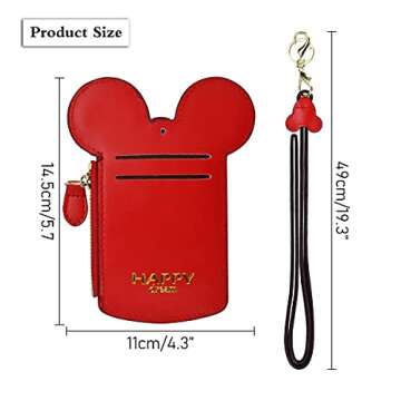 BUUFAN Chic Red Cute Travel PU Leather Student ID Card Holder Lanyard Neck Pouch Bag With Coin Walle...