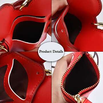 BUUFAN Chic Red Cute Travel PU Leather Student ID Card Holder Lanyard Neck Pouch Bag With Coin Wallet Purse for Students Women Kids Teens Girls