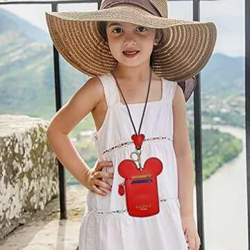 BUUFAN Chic Red Cute Travel PU Leather Student ID Card Holder Lanyard Neck Pouch Bag With Coin Wallet Purse for Students Women Kids Teens Girls