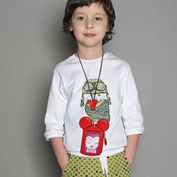 BUUFAN Chic Red Cute Travel PU Leather Student ID Card Holder Lanyard Neck Pouch Bag With Coin Wallet Purse for Students Women Kids Teens Girls