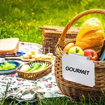 12 Pieces Basket Labels Clip on Set, Include 10 Pieces Kitchen Clip Label Holder Removable Pantry Basket Labels with 2 Pieces Black Chalk Marker for Storage Bins Organization Box (White)