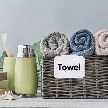 12 Pieces Basket Labels Clip on Set, Include 10 Pieces Kitchen Clip Label Holder Removable Pantry Basket Labels with 2 Pieces Black Chalk Marker for Storage Bins Organization Box (White)