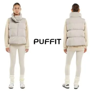 PUFFIT Women's Puffer Vest, Sleeveless Bubble Vests Outerwear with Trendy Hidden Diagonal Zipper, Stand Collar, Side Pockets, Ultra Soft Versatile Padded Puffy Gilet