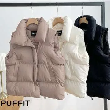 PUFFIT Women's Puffer Vest, Sleeveless Bubble Vests Outerwear with Trendy Hidden Diagonal Zipper, Stand Collar, Side Pockets, Ultra Soft Versatile Padded Puffy Gilet