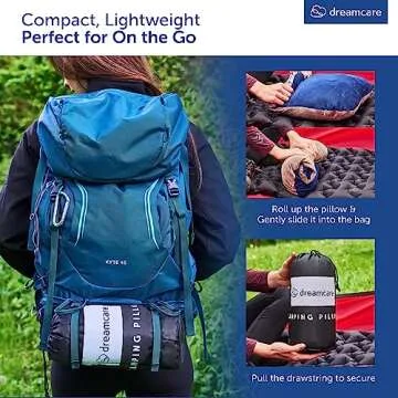DREAMCARE Camping Pillow, Memory Foam Travel Pillow, Camping Accessories - Small Pillow Camping Essentials Camping Pillows for Sleeping, Backpacking Pillow, Travel Pillows for Sleeping (Medium,Blue)