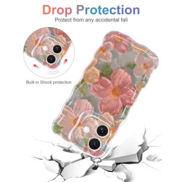 Jusy Oil Painting Flower Compatible with iPhone 11 Case, with Bracelet Chain, Colorful Retro Floral ...