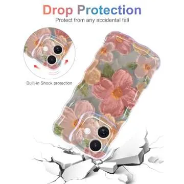 Jusy Oil Painting Flower Compatible with iPhone 11 Case, with Bracelet Chain, Colorful Retro Floral ...