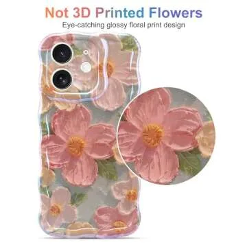 Jusy Oil Painting Flower Compatible with iPhone 11 Case, with Bracelet Chain, Colorful Retro Floral Cute Curly Wave Frame Women Girls Cover for Apple 11 (Green)