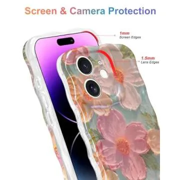 Jusy Oil Painting Flower Compatible with iPhone 11 Case, with Bracelet Chain, Colorful Retro Floral Cute Curly Wave Frame Women Girls Cover for Apple 11 (Green)