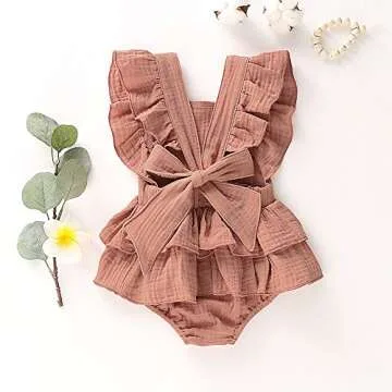 Douhoow Newborn Baby Girls Ruffle Romper Jumpsuit Bodysuit Baby Girl Summer Clothes Outfits (Khaki, ...
