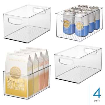iDesign Stackable Pantry Bins - Plastic Organizer Bins with Handles - Set of 4 - Clear
