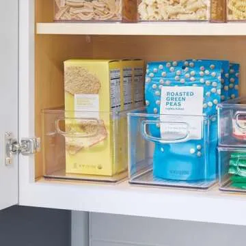 iDesign Stackable Pantry Bins - Plastic Organizer Bins with Handles - Set of 4 - Clear