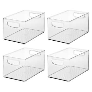 iDesign Stackable Pantry Bins - Plastic Organizer Bins with Handles - Set of 4 - Clear
