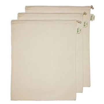 Simple Ecology Reusable Grocery Produce Shopping and Storage Bags, Organic Cotton Muslin, XLarge 3 p...